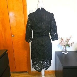 Eilly Bazar Mock Neck Lace Fitted Dress